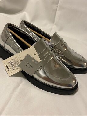 a new day Silver Metallic Slip-On Loafers with Black Platform